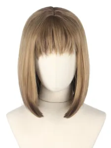 Fashion daily short straight bob wig with cute bangs synthetic brown hair daily wear