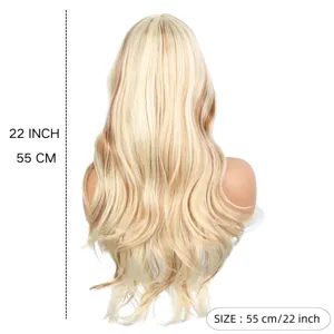 Longue perruque synthétique blonde ondulée 22 pouces résistante à la chaleur pour femmes.