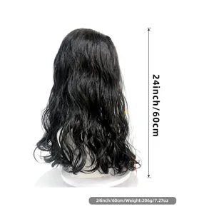 Black Wavy Pirate Wig Long Curly Cosplay Costume Hairpiece 24 Inch 60cm for Halloween Party