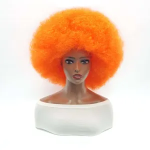 Vibrant orange short fluffy afro wig synthetic clown hair for festival party and cosplay.