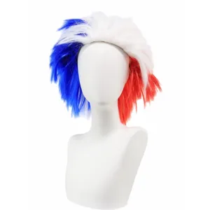 World Cup Tricolor Fan Wig Blue White Red Spiky Afro Hair Support Party Costume Prop
