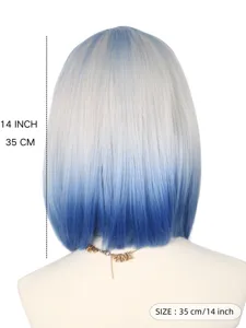 Short Ombre Blue Bob Wig Synthetic Straight Hair Bobo Wig for Daily Party and Cosplay Use