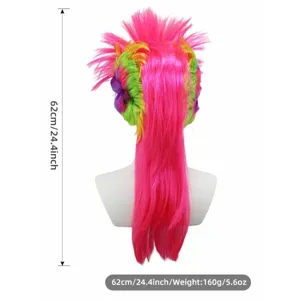 Bunte Punk Mohawk Perücke Halloween Party Cosplay Kostüm Kunsthaar Zubehör 62cm lang