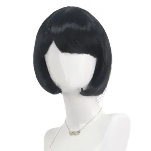 Women short black bob wig with bangs synthetic daily styling fashion hair piece hair extensions