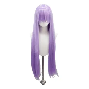 Lila langes glattes Anime Cosplay Perücke 80cm Kunsthaar mit Pony für Frauenhaar.
