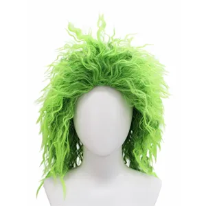 Hellgrüne Punk-Rock-Lockenperücke, flauschige Afro-Cosplay-Perücke für Halloween, Detailansicht.
