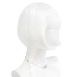 White short bob wig with bangs for women daily wear stylish fashion synthetic hair piece