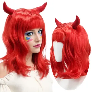 Devil Horn Synthetic Wig Short Curly Hair Cosplay Party Stage Funny Headgear Sweet Cool Style Wig For Women