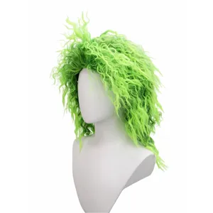 Grüne lockige Afro Perücke für Halloween Cosplay Party, mittellange fluffige Punk Haare.