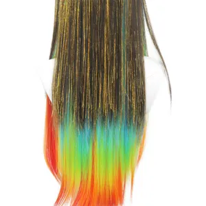 Regenbogen Farbverlauf lange glatte Perücke mit goldenem Lametta für Lolita Partys.