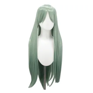 Lange mintgrüne glatte Cosplay Perücke mit Pony, 80cm hitzebeständiges Anime Haar.