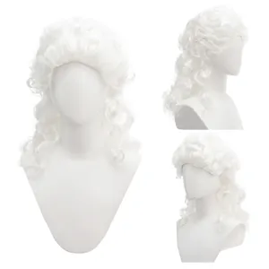 White vintage court curly wig for Halloween cosplay, fluffy natural style costume hair piece.
