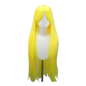 Gelbe lange glatte Cosplay Perücke im Detail, 80cm Anime Haare mit Pony für Damen und Herren