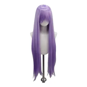 Lila lange glatte Anime Cosplay Perücke 80cm mit Pony für Kostümpartys und Events