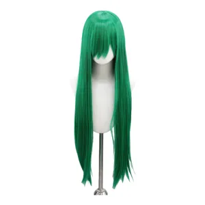 Grüne lange glatte Cosplay Perücke 80cm mit langem Pony für Anime Kostümpartys und Events.