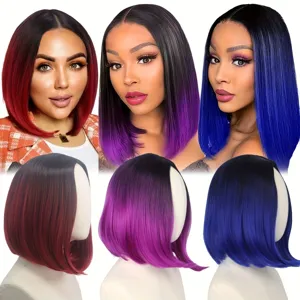 European American Fashion Gradient Short Straight Wig High Temp Synthetic Fiber Bob Hair Wig For Women Daily Styling
