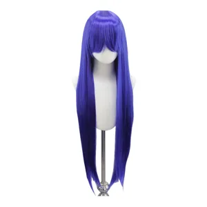 Lila lange glatte Cosplay Peruecke fuer Anime Kostueume, mehrfarbig mit Pony, 80cm lang.