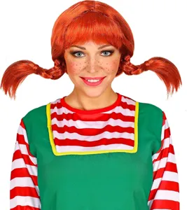 Short orange braided pigtails wig with bangs, funny character cosplay costume for Halloween