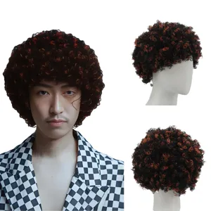 70s Retro Short Curly Afro Wig Two Tone Synthetic Hair Voluminous Fluffy Party Cosplay Wig For Women Men