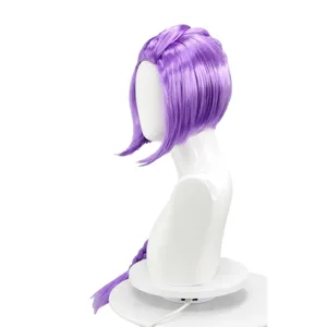 Anime cosplay purple short wig with single braid for kids and adults synthetic hair 1pc