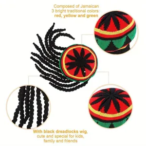 Rastafari jamaikanischer Stil Strick Baskenmütze mit schwarzen Dreadlocks Perücke Party