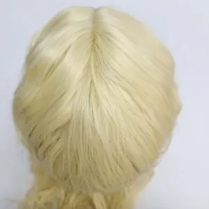 Blonde cosplay long curly wig with braided styling, perfect for character costume events.