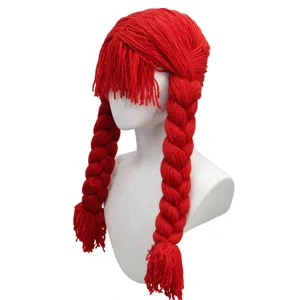 Red yarn braided wig funny costume hair accessory for party dress up cosplay festival 1pc