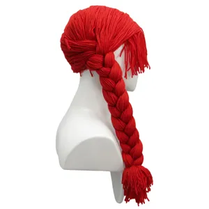 Red yarn braided wig knit costume party headgear funny cosplay photo prop costume accessory