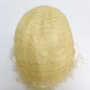 Golden cosplay wig inner cap detail, breathable mesh construction for styling and comfort.