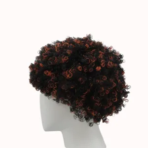 Retro 70s Afro Curly Wig Short Black and Orange Synthetic Hair for Party Costume Look