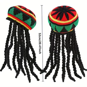 Reggae Rasta Strickmütze mit langen schwarzen Dreadlocks geflochtene Perücke Halloween Kostüm.