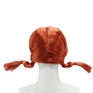 Orange short braided pigtail wig for anime cosplay, Halloween and Christmas parties.