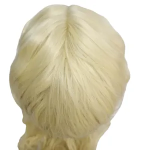 Golden long curly cosplay wig for women, blonde synthetic hair for daily or party wear.