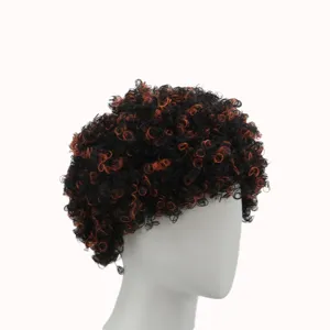 Retro 70s Afro Short Curly Wig Two Tone Black Orange Synthetic Hair Wig Daily Wear