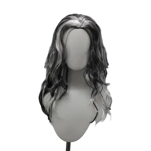 Longue perruque méchée noir et blanc pour fête de cosplay d'Halloween vampire loup-garou.