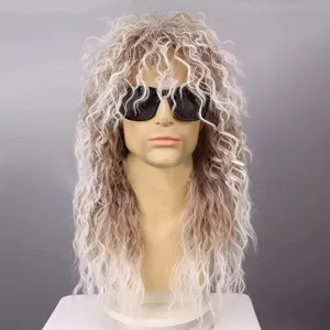 Heren punk rock lang krullend synthetisch haar pruik natuurlijke pluizige modestijl