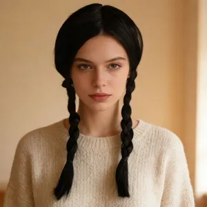 Gothic Black Twin Braids Wig Long Pigtails Synthetic Hair Wig For Women Daily Cosplay Party Styling Hair Accessories