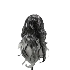 Longue perruque ondulée noire et blanche pour fête de cosplay d'Halloween, cheveux.