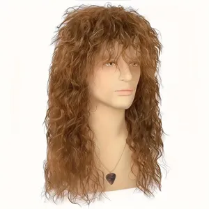 Heren lang krullend pruik synthetisch haar rock punk stijl natuurlijk pluche bruin haarstuk
