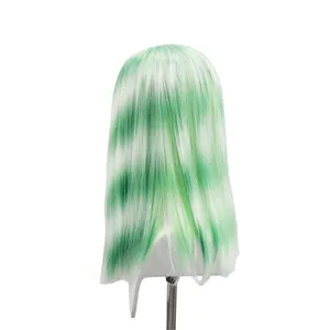 Green and white mixed medium straight synthetic wig main view, fashion cosplay hair piece.