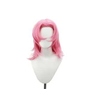 Pink Cosplay Wig Long Layered Synthetic Hair Anime Costume Wig For Women Daily Use