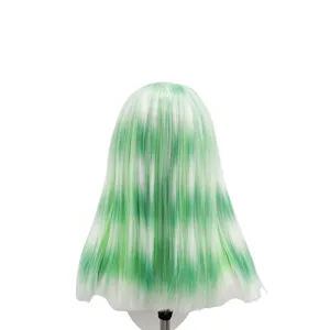 Green white gradient synthetic long straight wig for women fashion cosplay daily wear stylish
