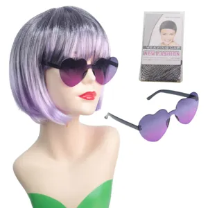 Perruque bob dégradée colorée et ensemble de lunettes de soleil en cœur pour fête