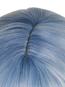 Gradient blue short bobo synthetic wig detail, natural scalp parting for daily cosplay
