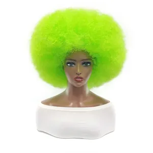 Neon green afro wig synthetic short curly hair clown costume party performance cosplay fluffy