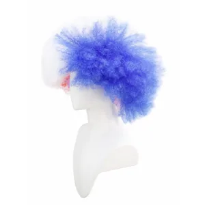 Colorful fan afro wig, fluffy tri-color curly hair headgear for sports events and parties.