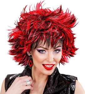 Black Red Shaggy Punk Wig Detail View Carnival Party Hair Synthetic Cosplay Costume