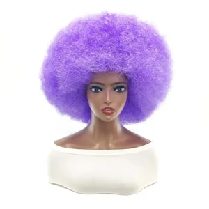 Vibrant purple afro wig short fluffy synthetic curly clown party costume hair for festivals