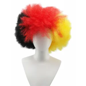 Colorful afro wig in black red yellow, perfect for football fans, World Cup and party fun.