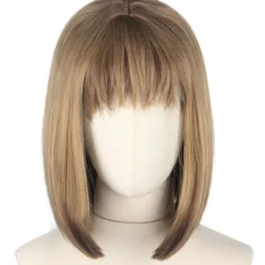 Stylish short bob wig with bangs, natural looking synthetic daily hair for women.